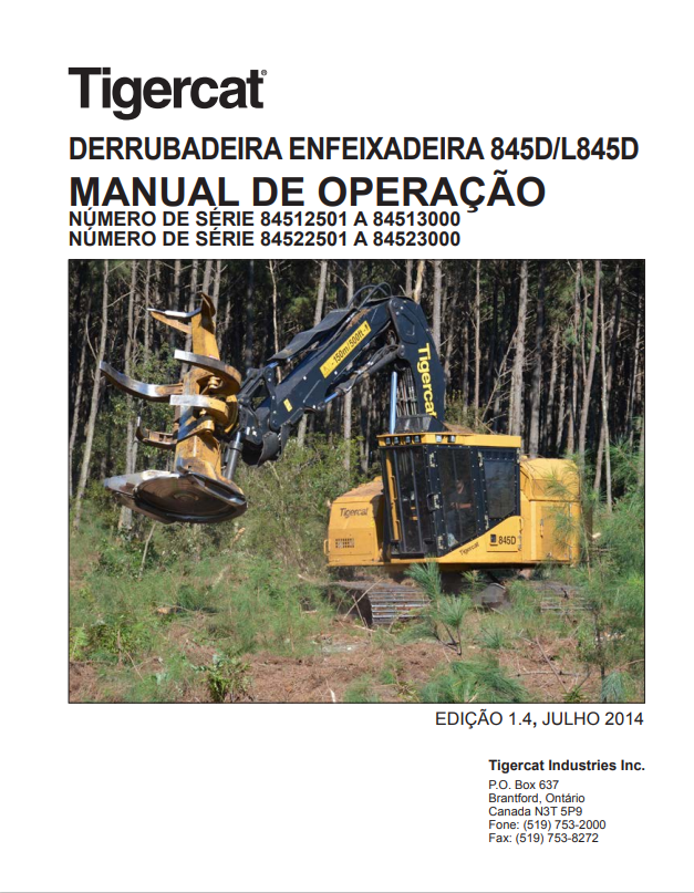 Tigercat 845D, L845D Falling Down Feixadeira Operating Manual
