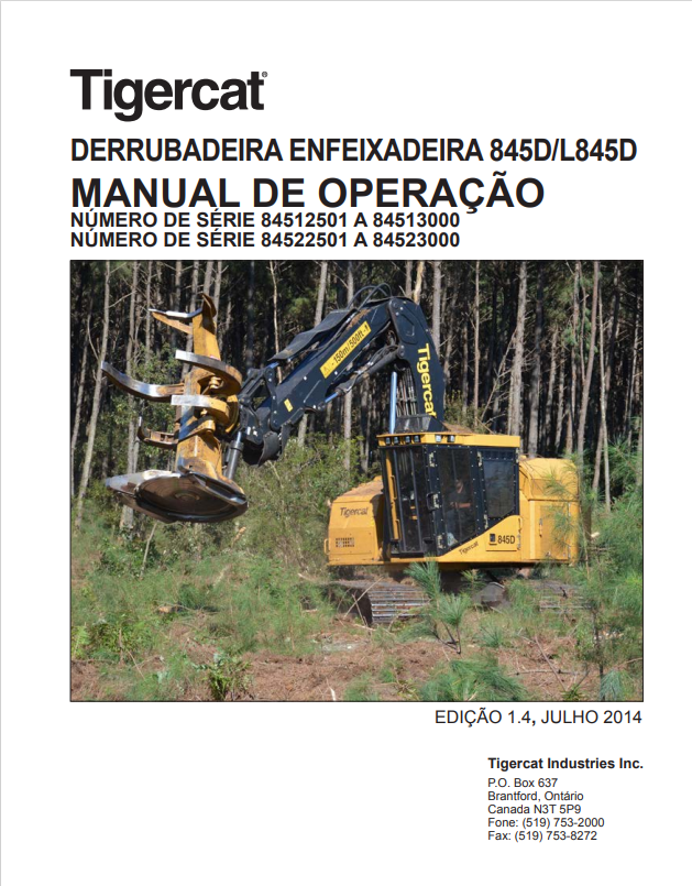 Tigercat 845D, L845D Falling Down Feixadeira Operating Manual