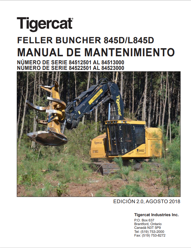 Tigercat 845D, L845D Feller Buncher Maintenance Manual 43288AENG
