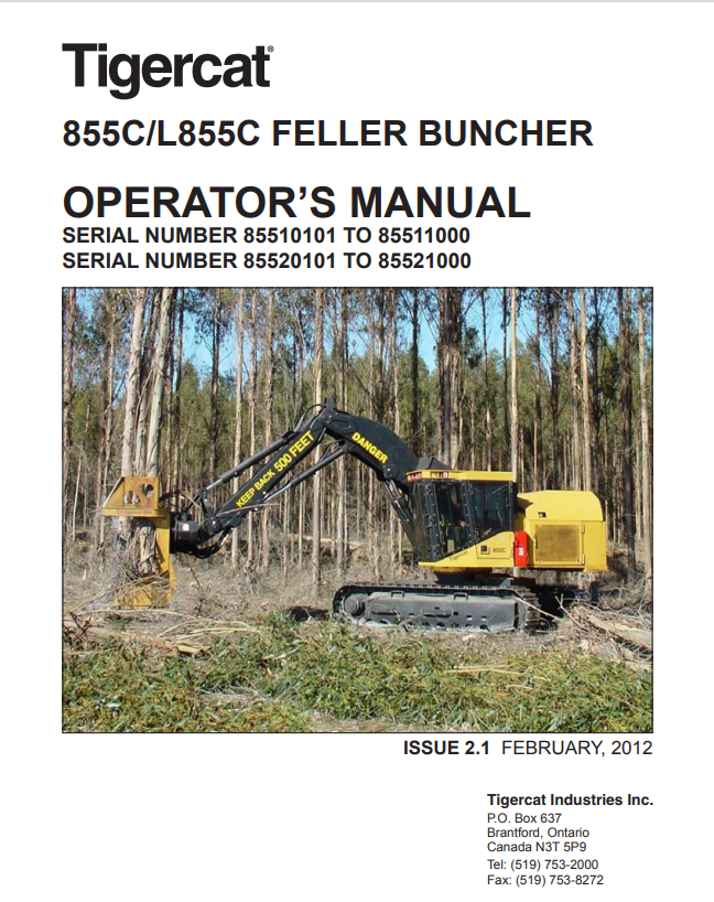 Tigercat 855C, L855C Feller Buncher Operator Manual 33293A
