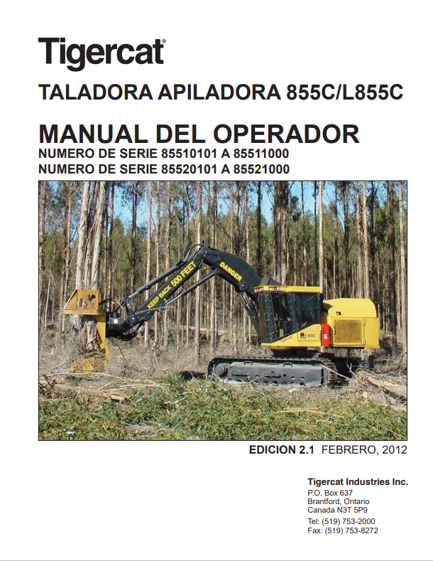 Tigercat 855C, L855C Felling Machine Stacker Operator Manual 844273A
