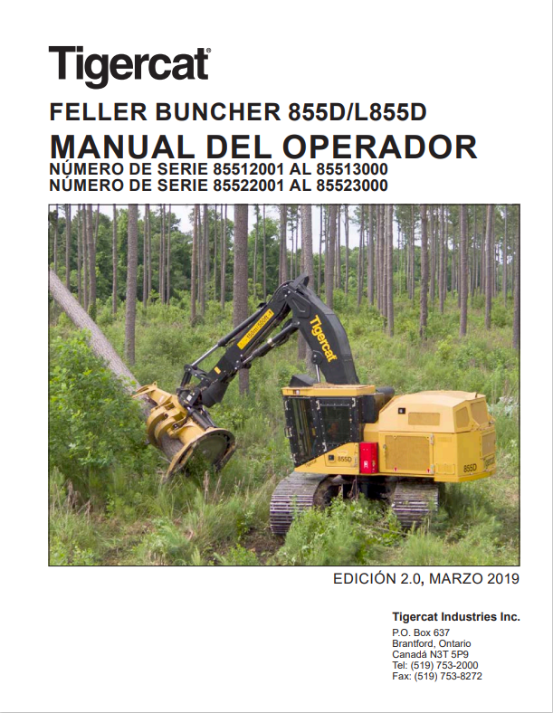 Tigercat 855D, L855D Feller Buncher Del Operator Manual 47654AENG
