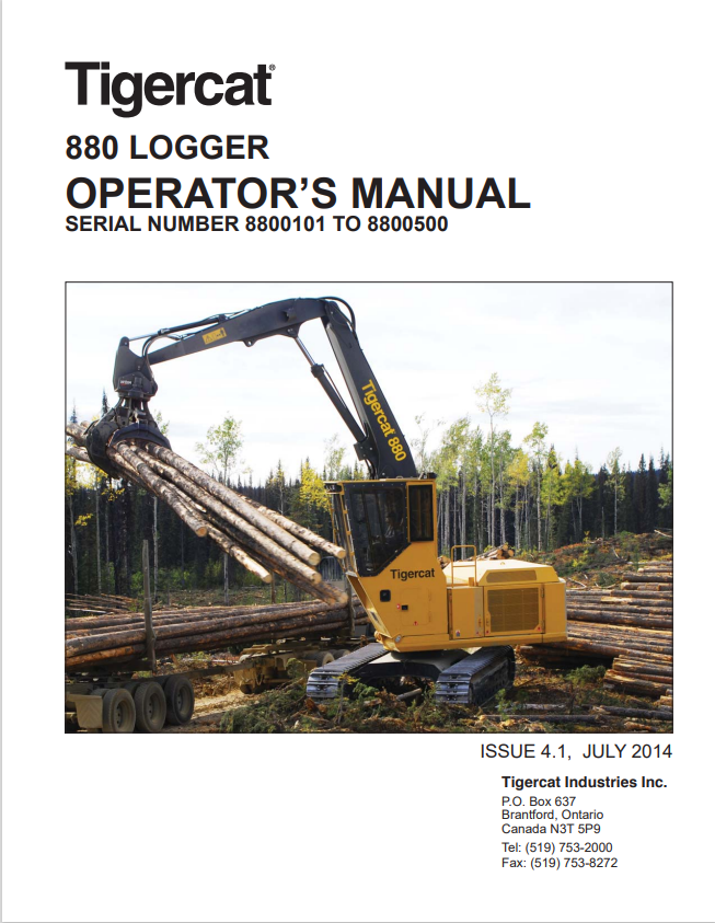 Tigercat 880 Logger Operator Manual 36952AENG