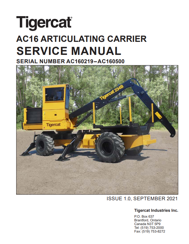 Tigercat AC16 Articulating Carrier Service Manual 57259AENG