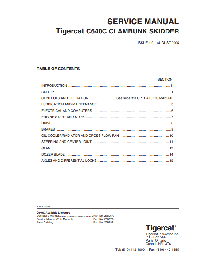Tigercat C640C Clambunk Skidder Service Manual 23827A