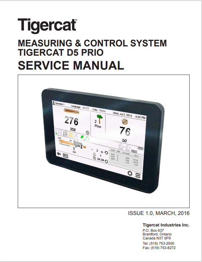 Tigercat D5 Prio Measuring & Control System Service Manual 43636AENG