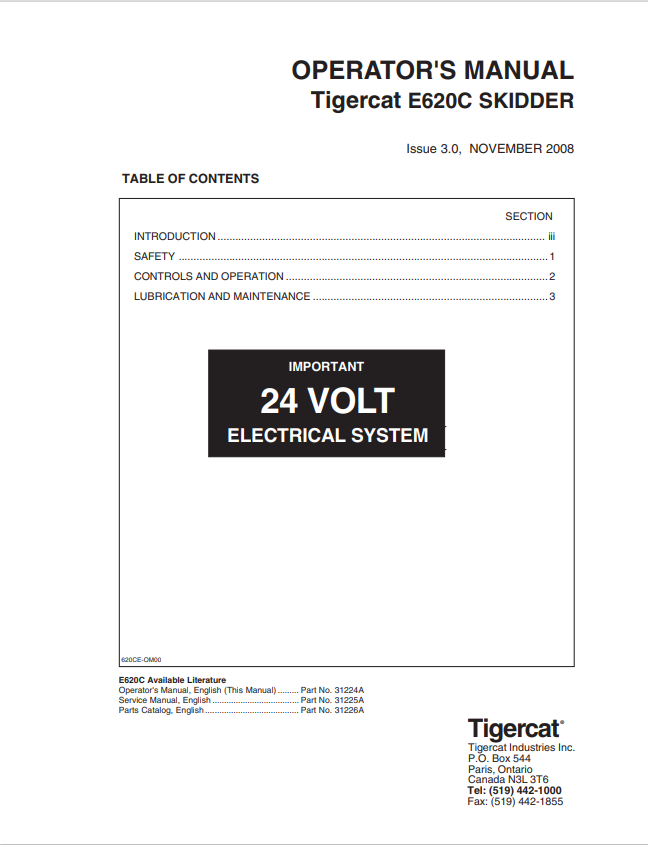 Tigercat E620C Skidder Service Manual 31224A