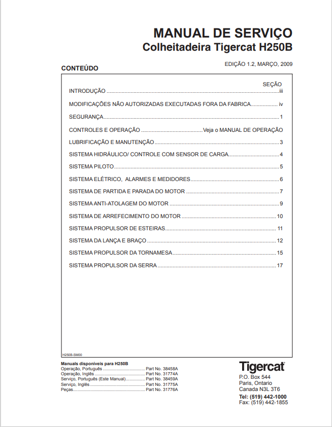 Tigercat H250B Harvester Service Manual 38459A 2