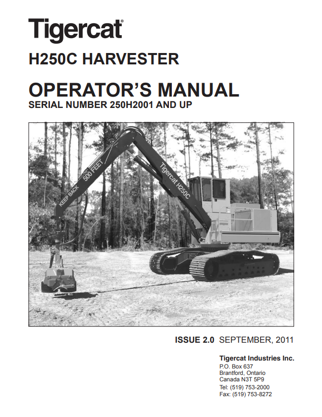 Tigercat H250C Harvester Operator Manual 38087AENG
