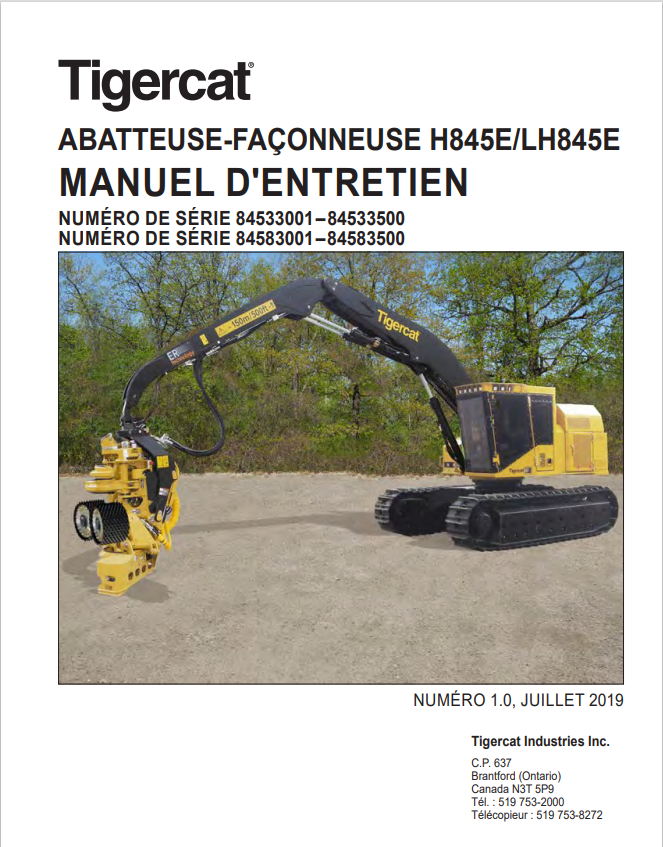 Tigercat H845E, LH845E Felling And Processing Machine Maintenance Manual 54714A
