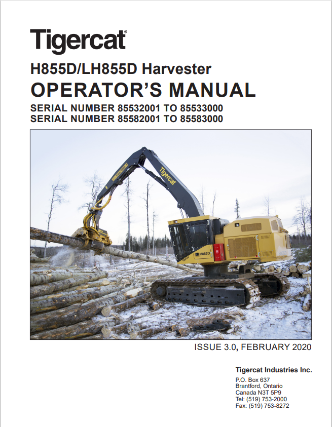 Tigercat H855D, LH855D Harvester Operator Manual 44984AENG