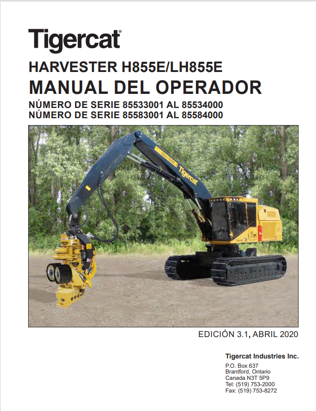 Tigercat H855E, LH855E Harvester Operator Manual 51125AENG