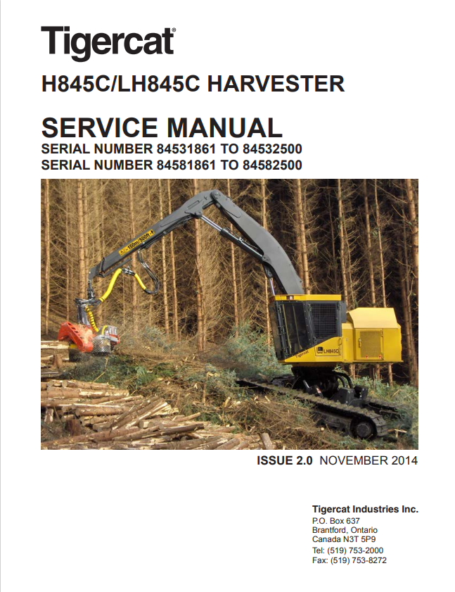 Tigercat H845C, LH845C Harvester Service Manual 32269AENG 1
