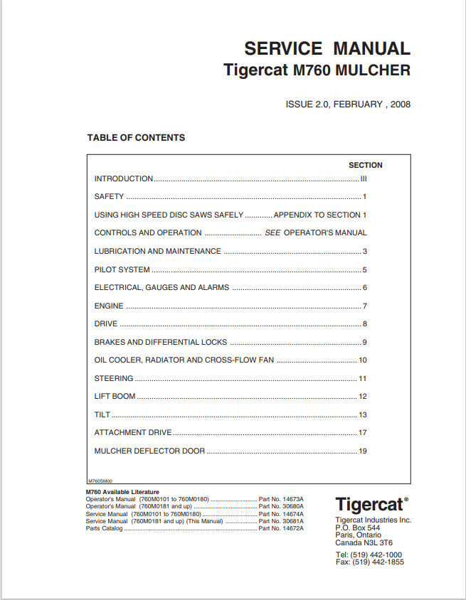 Tigercat M760 Mulcher Service Manual 14674A