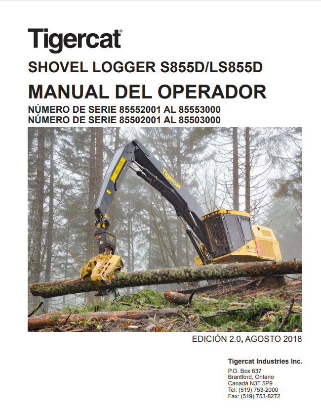 Tigercat S855D, LS855D Shovel Logger Operator Manual 45587AENG