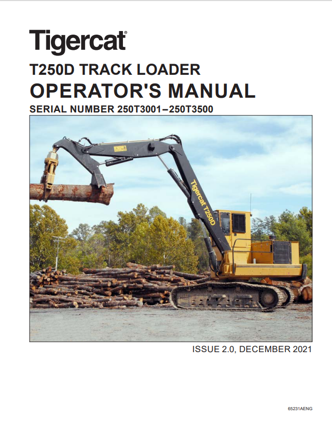 Tigercat T250D Track Loader Operator Manual 65231AENG