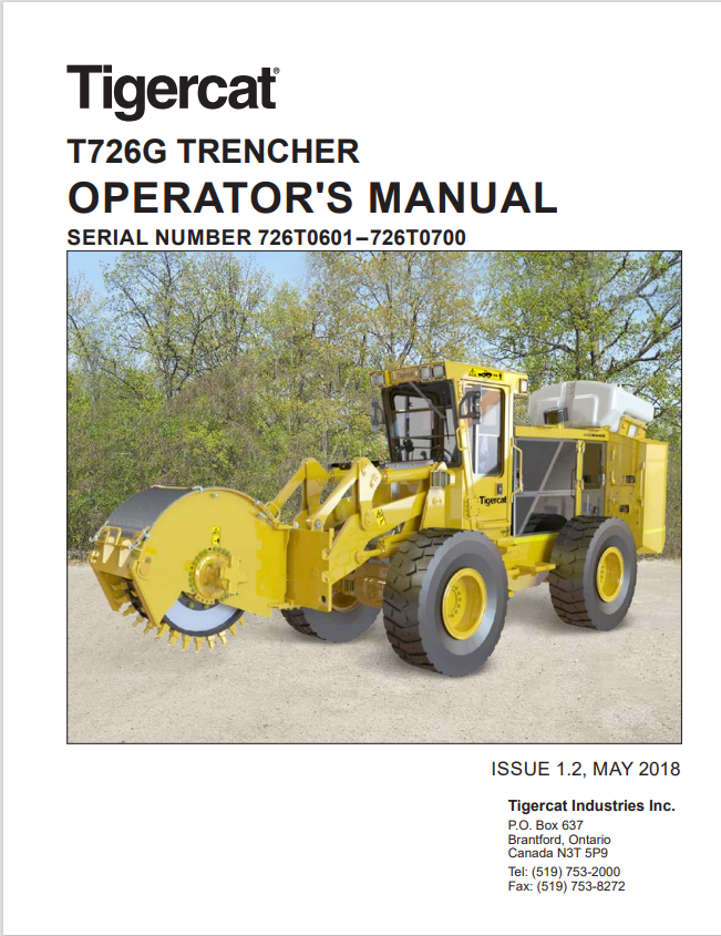 Tigercat T726G Trencher Operator Manual 54830AENG