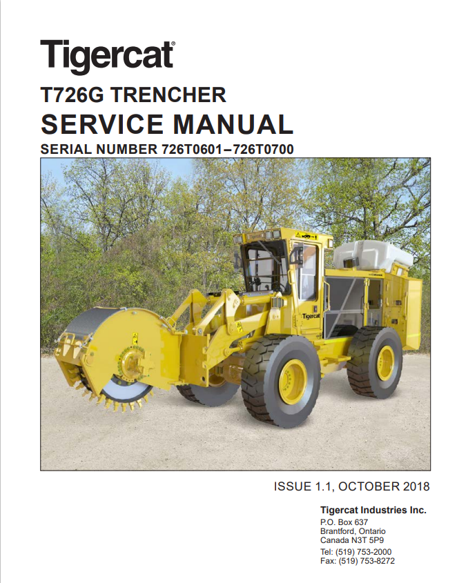 Tigercat T726G Trencher Service Manual 54831AENG